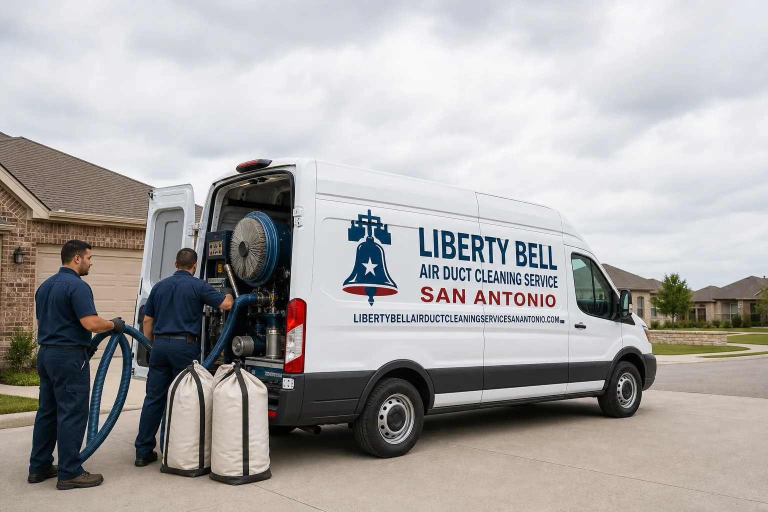 Liberty Bell Air Duct Cleaning Service San Antonio service vehicle and crew in San Antonio, TX